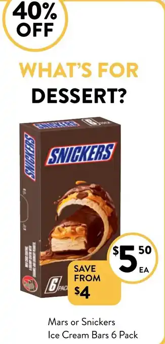 Foodworks Mars or Snickers Ice Cream Bars 6 Pack offer