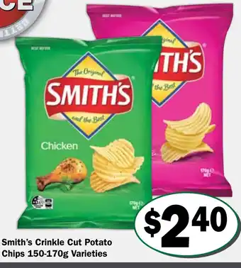 Friendly Grocer Smith's Crinkle Cut Potato Chips 150-170g Varieties offer