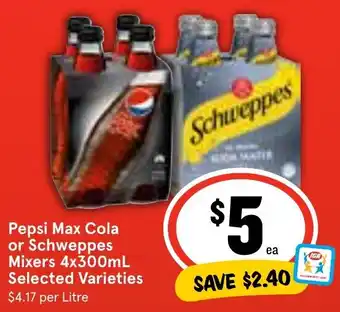 Ritchies Pepsi Max Cola or Schweppes Mixers 4x300mL Selected Varieties offer