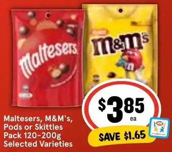 Ritchies Maltesers, M&M's, Pods or Skittles Pack 120-200g Selected Varieties offer