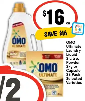 Ritchies OMO Ultimate Laundry Liquid 2 Litre, Powder 2kg or Capsule 28 Pack Selected Varieties offer