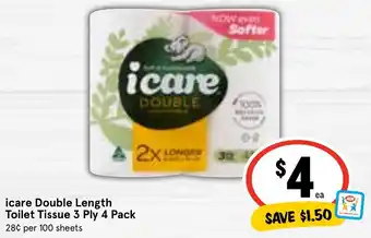 Ritchies icare Double Length Toilet Tissue 3 Ply 4 Pack offer