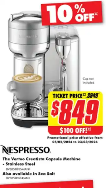 The Good Guys NESPRESSO The Vertuo Creatista Capsule Machine offer