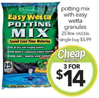Cheap as Chips potting mix with easy wetta granules 25 litre offer