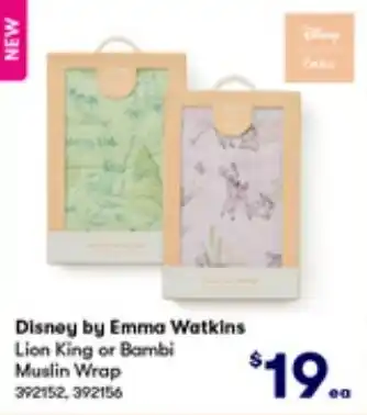 BIG W Disney by Emma Watkins Lion King or Bambi Muslin Wrap offer