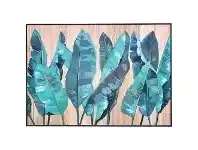 LivingStyles Tropicana Printed Wooden Wall Art, Turquoise Banana Leaves, 102cm offer