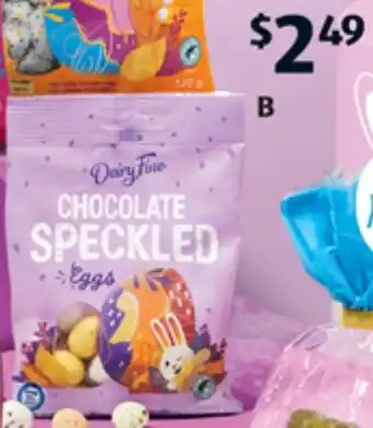 ALDI Dairy Fine Chocolate Speckled Eggs 100g offer