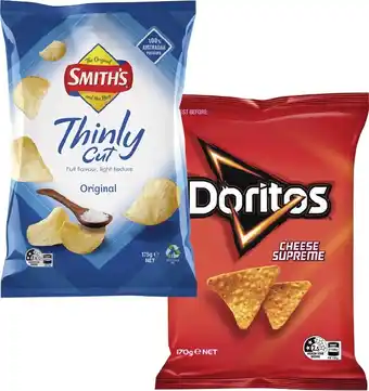 IGA Smith’s Thinly Cut or Doritos Corn Chips 150-175g Selected Varieties offer