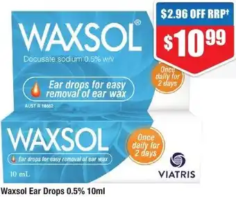 Chemist Warehouse Waxsol Ear Drops 0.5% 10ml offer