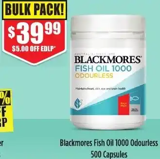 Chemist Warehouse Blackmores Fish Oil 1000 Odourless 500 Capsules offer