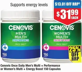 Chemist Warehouse Cenovis Once Daily Men's Multi + Performance or Women's Multi + Energy Boost 150 Capsules offer