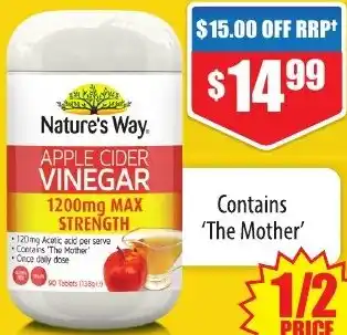 Chemist Warehouse Nature's Way Apple Cider Vinegar 1200mg 90 Tablets offer