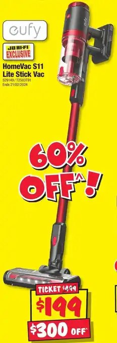 JB Hi-Fi HomeVac S11 Lite Stick Vac offer