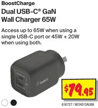 JB Hi-Fi Dual USB-C GaN Wall Charger 65W offer