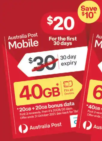 Australia Post Australia post mobile - 40gb offer