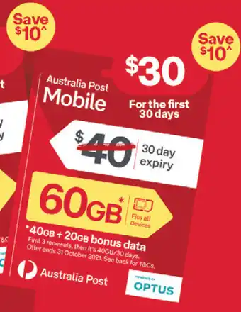 Australia Post Australia post mobile - 60gb offer