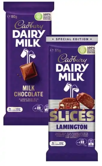Coles Cadbury Dairy Milk Block Chocolate 160g-190g offer
