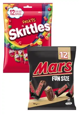 Coles Mars Chocolate Fun Size 132g-192g or Skittles Fun Size 180g offer