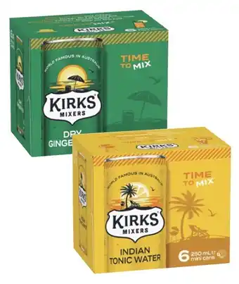 Coles Kirks Mixers or Soda Water 6x250mL offer