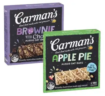 Coles Carman's Aussie Oat Bars 150g-180g offer