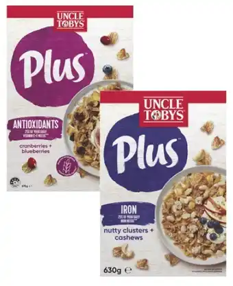 Coles Uncle Tobys Plus Cereal 565g-705g offer
