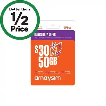 Woolworths amaysim $30 Starter Kit† offer