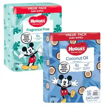 Coles Huggies Baby Wipes Coconut Oil or Fragrance Free 240 Pack or Water Wipes 216 Pack offer