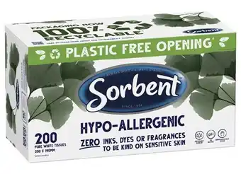 Coles Sorbent Facial Tissues Hypo Allergenic 200 Pack offer