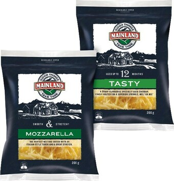 IGA Mainland Tasty or Mozzarella Finely Grated Cheese 200g offer