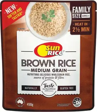 Woolworths SunRice Microwave Brown Rice Family Size 450g offer