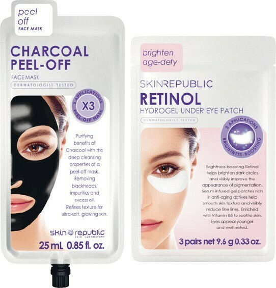 Skin Republic Facial Mask Charcoal Peel Off or Retinol Under Eye Patch