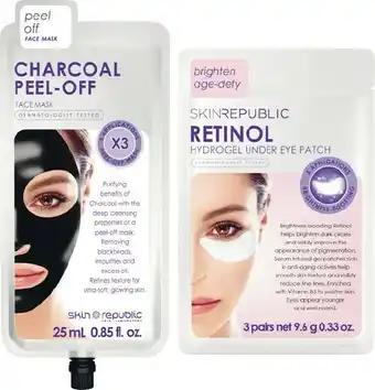 Woolworths Skin Republic Facial Mask Charcoal Peel Off or Retinol Under Eye Patch Pk 1 offer
