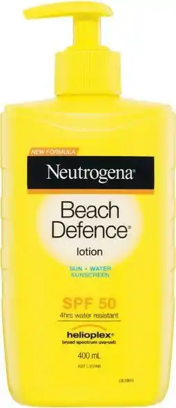 Woolworths Neutrogena Beach Defence Lotion SPF50 400ml¥ offer