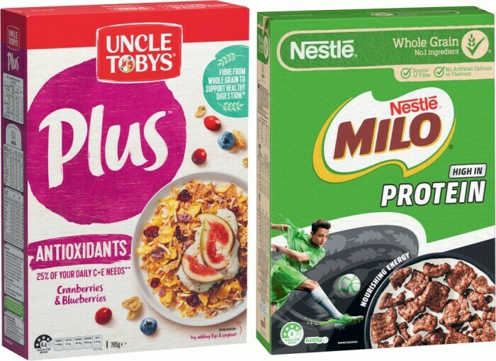 Uncle Tobys Plus 705g820g or Nestlé Milo Protein Cereal 600g offer at