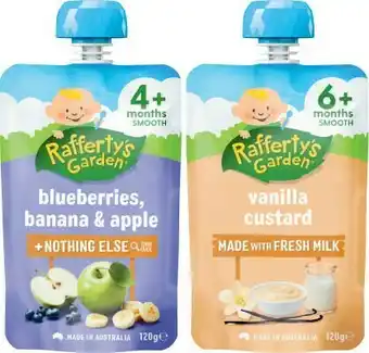 Coles Rafferty’s Garden 4m+ Baby Food Pouch 120g or 6-8m+ Baby Food Pouch 120g offer