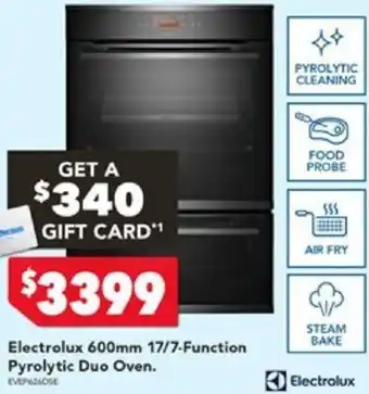 Harvey Norman Electrolux 600mm 17/7-Function Pyrolytic Duo Oven offer