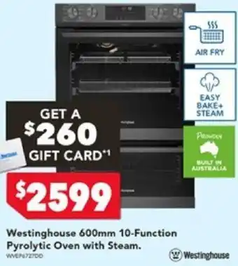 Harvey Norman Westinghouse 600mm 10-Function Pyrolytic Oven with Steam offer