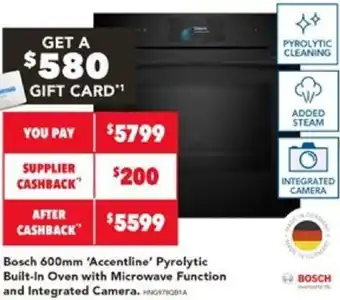 Harvey Norman Bosch 600mm 'Accentline' Pyrolytic Built-In Oven with Microwave Function and Integrated Camera offer