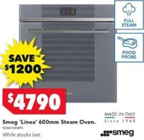 Smeg 'Linea' 600mm Steam Oven offer at Harvey Norman