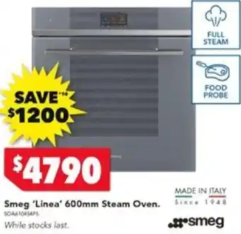 Harvey Norman Smeg 'Linea' 600mm Steam Oven offer