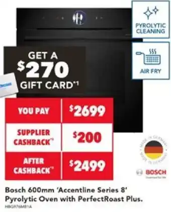 Harvey Norman Bosch 600mm 'Accentline Series 8′ Pyrolytic Oven with PerfectRoast Plus offer