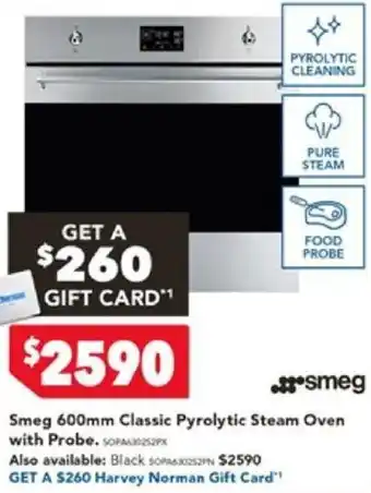 Harvey Norman Smeg 600mm Classic Pyrolytic Steam Oven with Probe offer