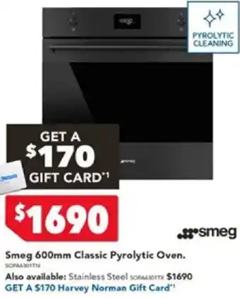 Harvey Norman Smeg 600mm Classic Pyrolytic Oven offer