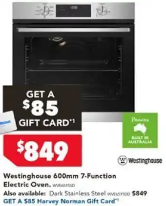 Harvey Norman Westinghouse 600mm 7-Function Electric Oven offer