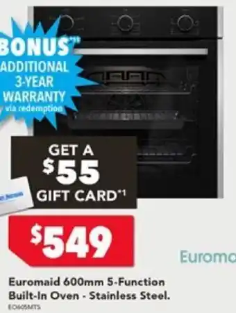 Harvey Norman Euromaid 600mm 5-Function Built-In Oven - Stainless Steel offer