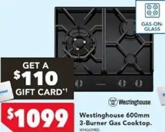 Harvey Norman Westinghouse 600mm 3-Burner Gas Cooktop offer