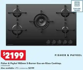 Harvey Norman Fisher & Paykel 900mm 5-Burner Gas-on-Glass Cooktop offer