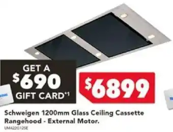 Harvey Norman Schweigen 1200mm Glass Ceiling Cassette Rangehood - External Motor offer