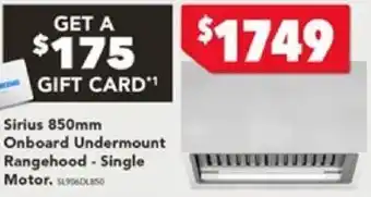 Harvey Norman Sirius 850mm Onboard Undermount Rangehood - Single Motor offer