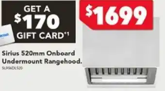 Harvey Norman Sirius 520mm Onboard Undermount Rangehood offer